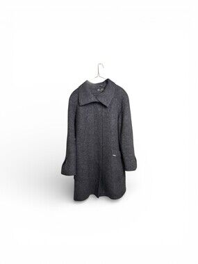 ME JAY Coat Long 100% Virgin Wool Women's L Black Raglan Sleeves Canada EUC